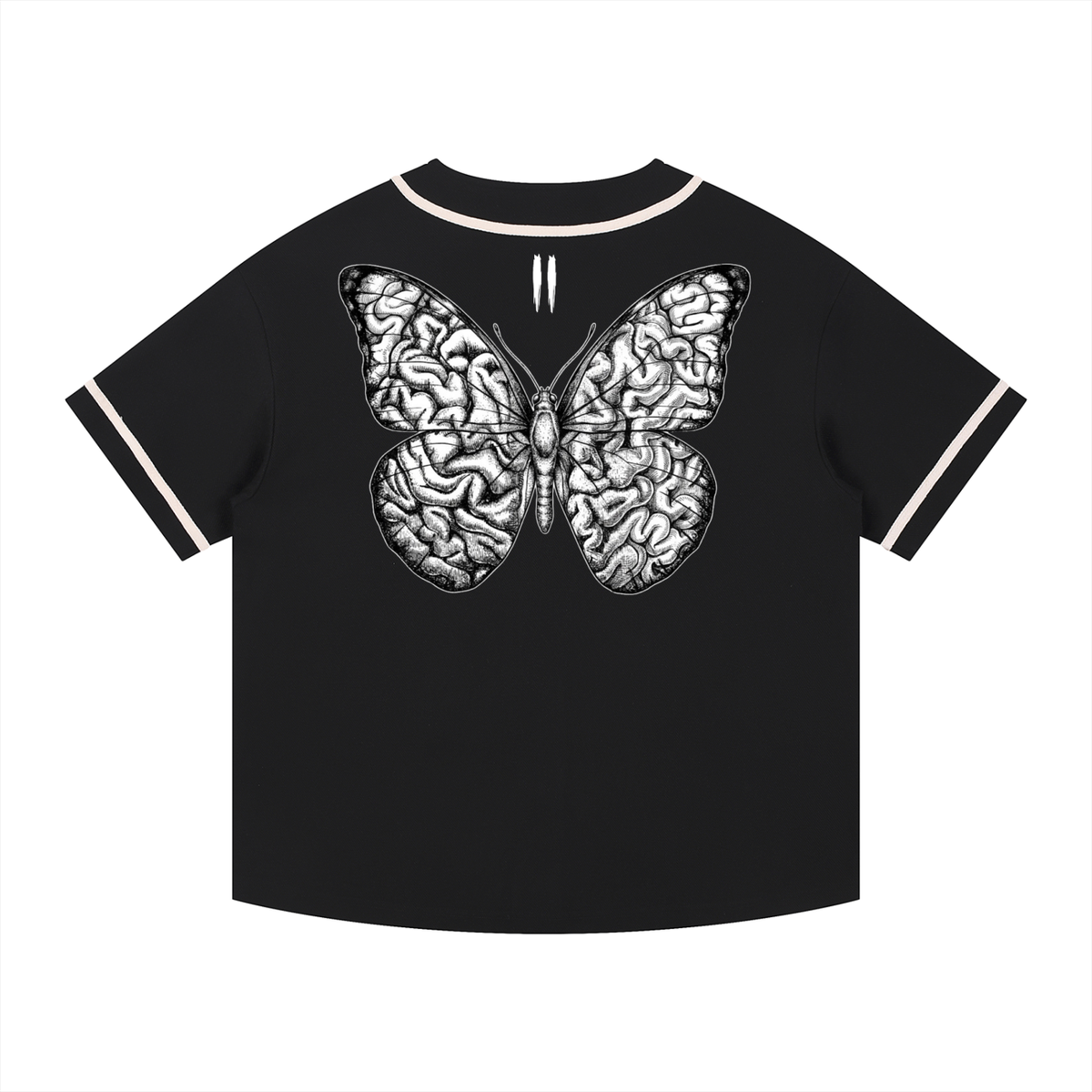 buttonupjersey,baseballjersey,butterfly,masternumber,eleven,contrastpiping,minimalgraphic,veteranowned,everydaywear,unisex