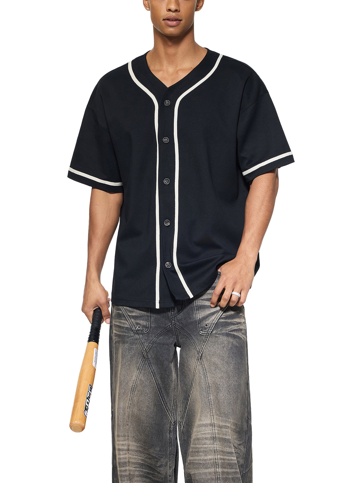 buttonupjersey,baseballjersey,butterfly,masternumber,eleven,contrastpiping,minimalgraphic,veteranowned,everydaywear,unisex